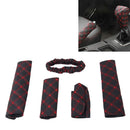 5 PCS Car Hand Brake Cover Shift Knob Gear Stick Cushion Sets Rear View Mirror Sets Cover Car Accessory Interior Decoration Pad(Red)