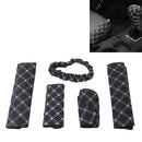 5 PCS Car Hand Brake Cover Shift Knob Gear Stick Cushion Sets Rear View Mirror Sets Cover Car Accessory Interior Decoration Pad(White)