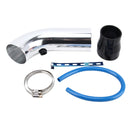 Universal Air Intake Pipe Super Power Flow Air Intakes Short Cold Racing Aluminium Air Intake Pipe Hose with Cone Filter Kit System (Silver)