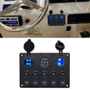 Multi-function Combination Switch Panel Voltmeter + Cigarette Lighter Socket + 5 Way Switches + Dual USB Charger for Car RV Marine Boat(Blue Light)