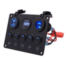 Multi-function Combination Switch Panel Voltmeter + Cigarette Lighter Socket + 5 Way Switches + Dual USB Charger for Car RV Marine Boat(Blue Light)