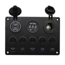 Multi-function Combination Switch Panel Voltmeter + Cigarette Lighter Socket + 5 Way Switches + Dual USB Charger for Car RV Marine Boat(Blue Light)
