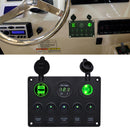 Multi-function Combination Switch Panel Voltmeter + Cigarette Lighter Socket + 5 Way Switches + Dual USB Charger for Car RV Marine Boat(Green Light)
