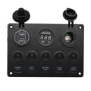 Multi-function Combination Switch Panel Voltmeter + Cigarette Lighter Socket + 5 Way Switches + Dual USB Charger for Car RV Marine Boat(Green Light)