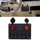 Multi-function Combination Switch Pane Voltmeter + Cigarette Lighter Socket + 5 Way Switches + Dual USB Charger for Car RV Marine Boat(Red Light)