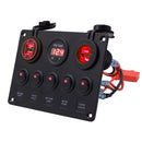 Multi-function Combination Switch Pane Voltmeter + Cigarette Lighter Socket + 5 Way Switches + Dual USB Charger for Car RV Marine Boat(Red Light)
