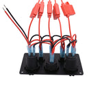 Multi-function Combination Switch Pane Voltmeter + Cigarette Lighter Socket + 5 Way Switches + Dual USB Charger for Car RV Marine Boat(Red Light)