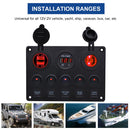 Multi-function Combination Switch Pane Voltmeter + Cigarette Lighter Socket + 5 Way Switches + Dual USB Charger for Car RV Marine Boat(Red Light)