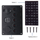 Multi-function Combination Switch Pane Voltmeter + Cigarette Lighter Socket + 5 Way Switches + Dual USB Charger for Car RV Marine Boat(Red Light)