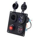 Multi-function Combination Switch Panel Voltmeter + Cigarette Lighter Socket + Dual USB Charger for Car RV Marine Boat