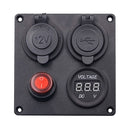 Multi-function Combination Switch Panel Voltmeter + Cigarette Lighter Socket + Dual USB Charger for Car RV Marine Boat