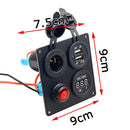 Multi-function Combination Switch Panel Voltmeter + Cigarette Lighter Socket + Dual USB Charger for Car RV Marine Boat