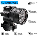 DC 9V-48V 4000LM 6000K 30W IP67 6 LED Lamp Beads Motorcycle Aluminum Alloy LED Headlight Lamps with Switch, Constantly Bright
