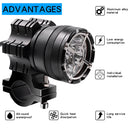 2 PCS DC 12V 5500LM 6000K 45W IP67 9 LED Lamp Beads Motorcycle Aluminum Alloy LED Headlight Lamps with Switch and Cable Hardness, Constantly Bright