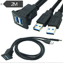 2m ABS Shell Flush Mount USB 3.0 Dock Car Ship Motorcycle Dashboard Panel Male to Female Data Waterproof Extension Cord(Black)