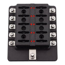 1 in 10 Out Fuse Box Screw Terminal Section Fuse Holder Kits with LED Warning Indicator for Auto Car Truck Boat