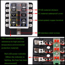1 in 10 Out Fuse Box Screw Terminal Section Fuse Holder Kits with LED Warning Indicator for Auto Car Truck Boat