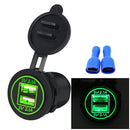 Universal Car Charger 2 Port Power Socket Power Dual USB Charger 5V 4.2A IP66 with Aperture (Green Light)