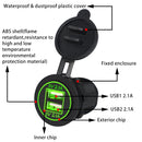 Universal Car Charger 2 Port Power Socket Power Dual USB Charger 5V 4.2A IP66 with Aperture (Green Light)