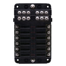 Independent Positive and Negative 1 in 12 Out 12 Way Circuit Blade Fuse Box Fuse Holder Kits with LED Warning Indicator for Auto Car Truck Boat