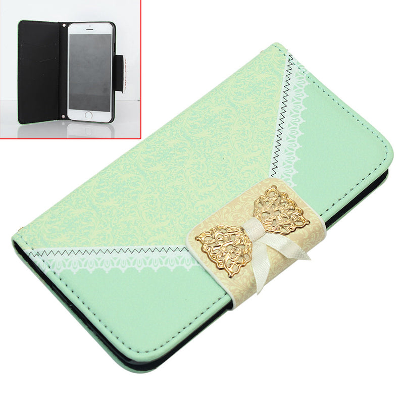 Iphone6 rose red artificial leather bow double card slot mobile phone holster