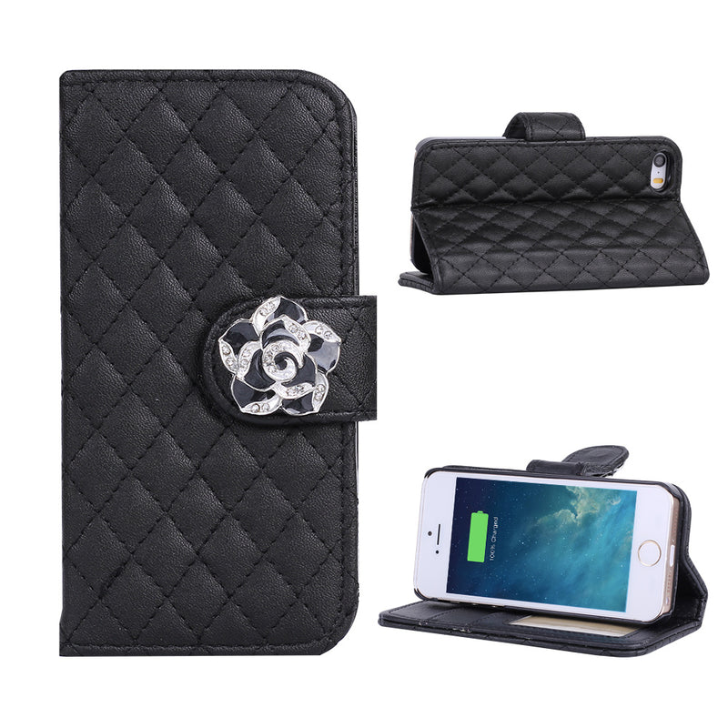 Diamond Plaid Leather Flip Stand Case Card Cover Fit For iPhone5 5S Mobile Phone