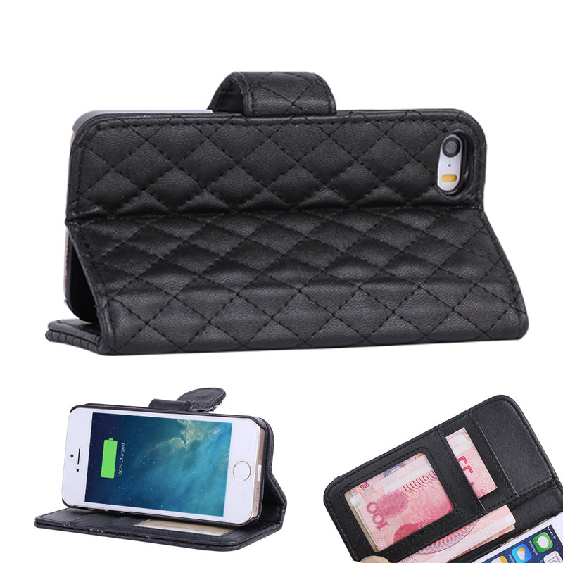 Diamond Plaid Leather Flip Stand Case Card Cover Fit For iPhone5 5S Mobile Phone