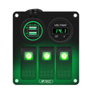 Multi-functional Combination Switch Panel 12V / 24V 3 Way Switches + Dual USB Charger for Car RV Marine Boat (Green Light)