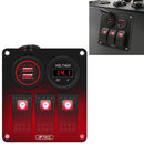 Multi-functional Combination Switch Panel 12V / 24V 3 Way Switches + Dual USB Charger for Car RV Marine Boat (Red Light)