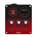 Multi-functional Combination Switch Panel 12V / 24V 3 Way Switches + Dual USB Charger for Car RV Marine Boat (Red Light)