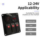 Multi-functional Combination Switch Panel 12V / 24V 3 Way Switches + Dual USB Charger for Car RV Marine Boat (Red Light)