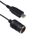 Car Converter USB Port to Car Cigarette Lighter Socket Female 5V to 12V Boost Power Adapter Cable (Black)