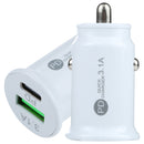 TE-339PD 3.1A PD USB-C / Type-C + USB Interface Mini Fast Charging Car Charger(White)