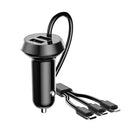 Universal Car 3 in 1 Quick Charger Dual Port USB Charger Power Outlet Adapter, Cable Length: 55cm