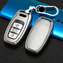 For Audi Smart 3-button C Version Car TPU Key Protective Cover Key Case with Key Ring (Silver)