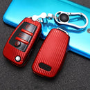 For Audi Folding 3-button Car TPU Key Protective Cover Key Case with Key Ring (Red)