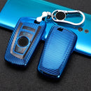 For BMW Square 4-button A Version Car TPU Key Protective Cover Key Case with Key Ring (Blue)