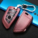 For BMW Blade 4-button A Version Car TPU Key Protective Cover Key Case with Key Ring (Pink)