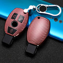 For Mercedes-Benz C-Class 3-button B Version Car TPU Key Protective Cover Key Case with Key Ring (Pink)