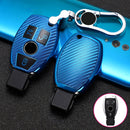 For Mercedes-Benz C-Class 3-button B Version Car TPU Key Protective Cover Key Case with Key Ring (Blue)