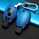 For Mercedes-Benz C-Class 3-button B Version Car TPU Key Protective Cover Key Case with Key Ring (Blue)