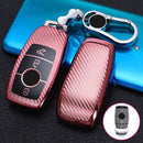 For Mercedes-Benz E-Class Smart 3-button Car TPU Key Protective Cover Key Case with Key Ring (Pink)