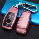 For Mercedes-Benz E-Class Smart 3-button Car TPU Key Protective Cover Key Case with Key Ring (Pink)