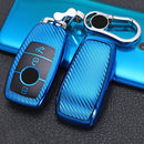 For Mercedes-Benz E-Class Smart 3-button Car TPU Key Protective Cover Key Case with Key Ring (Blue)