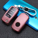 For Volkswagen Folding 3-button Car TPU Key Protective Cover Key Case with Key Ring (Pink)