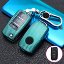For Volkswagen Folding 3-button Car TPU Key Protective Cover Key Case with Key Ring (Green)