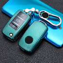 For Volkswagen Folding 3-button Car TPU Key Protective Cover Key Case with Key Ring (Green)