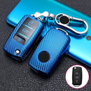 For Volkswagen Folding 3-button Car TPU Key Protective Cover Key Case with Key Ring (Blue)