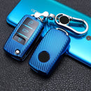 For Volkswagen Folding 3-button Car TPU Key Protective Cover Key Case with Key Ring (Blue)