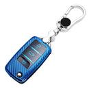 For Volkswagen Folding 3-button Car TPU Key Protective Cover Key Case with Key Ring (Red)
